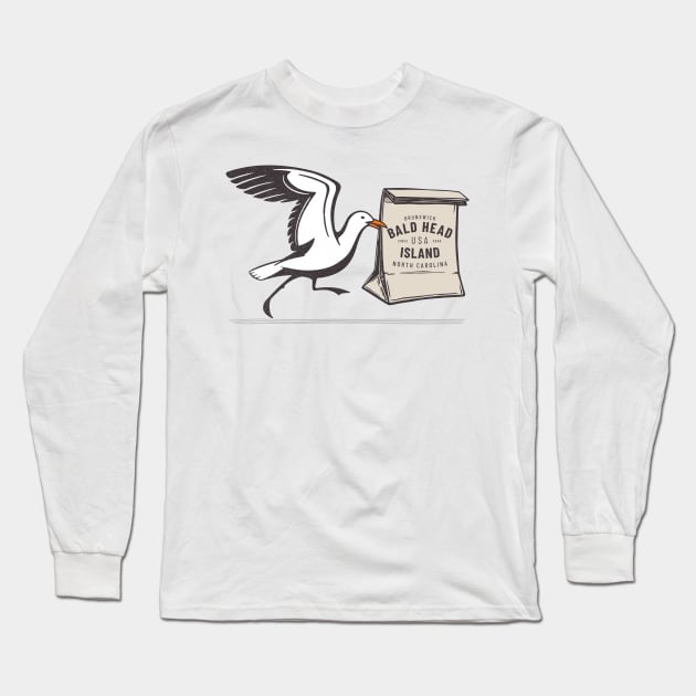 Bald Head Island, NC Bird Swipes Lunch for Summer Vacation Long Sleeve T-Shirt by Contentarama